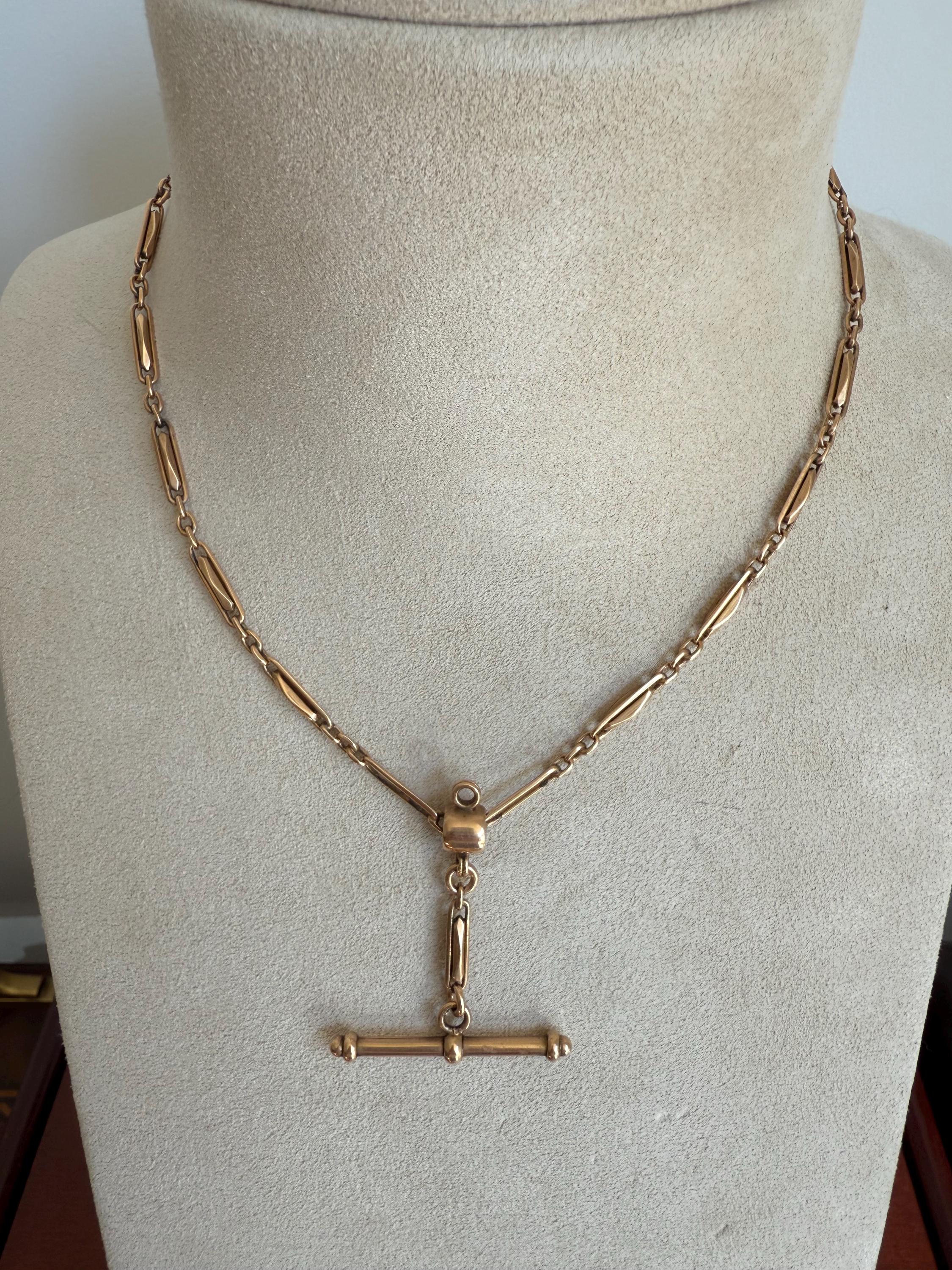 Gorgeous Antique 14K Rosy Yellow Gold  Chain, 18 inches, with T-Bar.